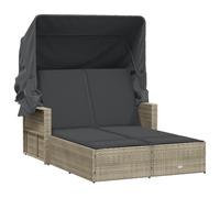 vidaXL Bain de soleil double avec toit et coussins gris clair Poly rotin