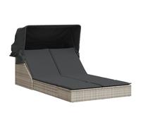 vidaXL Bain de soleil double avec toit et coussins gris clair Poly rotin