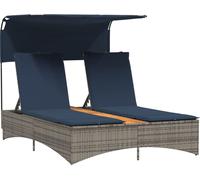 vidaXL Bain de soleil double avec toit et coussins Gris Poly Rattan