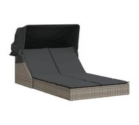 vidaXL Bain de soleil double avec toit et coussins Gris Poly Rattan