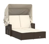 vidaXL Bain de soleil double avec toit et coussins Marron Poly Rattan