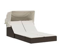vidaXL Bain de soleil double avec toit et coussins Marron Poly Rattan