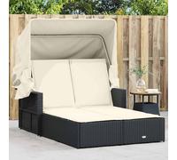 vidaXL Bain de soleil double avec toit et coussins Noir Poly Rattan