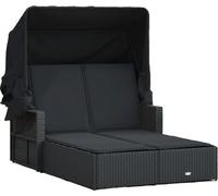 vidaXL Bain de soleil double avec toit et coussins Noir Poly Rattan