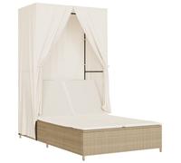 vidaXL Bain de soleil double avec toit et rideaux Beige Poly Rattan