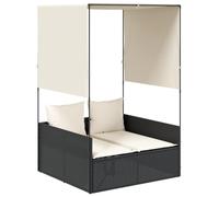 vidaXL Bain de soleil double avec toit et rideaux noir Poly-Rattan