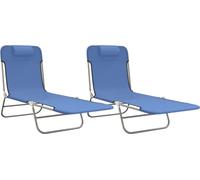 vidaXL Lot de 2 bains de soleil pliables – Textilène et acier – Bleu
