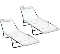 vidaXL Bain de soleil pliable 2 pcs Crème 182 x 55 x 85,5 cm Textilène
