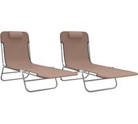 vidaXL Bain de soleil pliable 2 pcs. Marron Textilène et acier