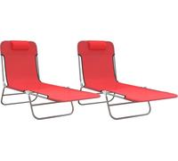 vidaXL Bain de soleil pliable 2 pcs. Rouge Textilène et acier
