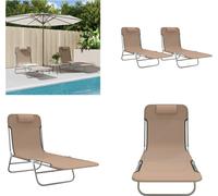 vidaXL Bain de soleil pliable 2 pcs. Taupe Textilene et acier - Chaise longue - Bains de soleil - Chaise longue de jardin - Chaise longue d'extérieur