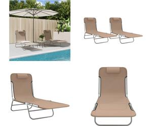 vidaXL Bain de soleil pliable 2 pcs. Taupe Textilene et acier - Chaise longue - Bains de soleil - Chaise longue de jardin - Chaise longue d'extérieur