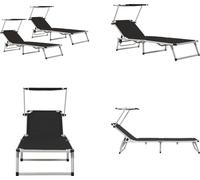 vidaXL Bain de soleil pliable avec toit 2 pcs. Alu Textilene Noir - Chaise longue - Chaises longues - Bain de soleil