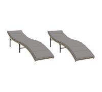 vidaXL Bains de soleil 2 pcs. avec coussins Beige Poly Rattan