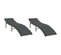 vidaXL Bains de soleil lot de 2 avec coussins gris clair en poly rotin