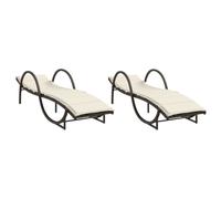 vidaXL Bains de soleil 2 pcs. avec coussins Marron Poly Rattan