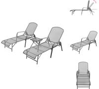vidaXL Bains de soleil 2 pcs. avec table acier anthracite - Bains de soleil
