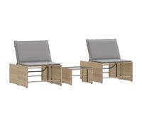 vidaXL Bains de soleil 2 pcs. avec table beige Poly rotin