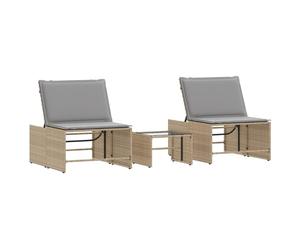 vidaXL Bains de soleil 2 pcs. avec table beige Poly rotin