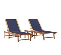 vidaXL Bains de soleil 2 pcs. avec table bleu bois massif acacia Textilene