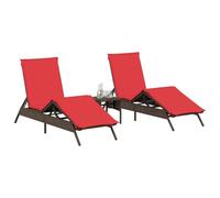 vidaXL Bains de soleil 2 pcs. avec table brun Poly rotin