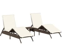 vidaXL Bains de soleil 2 pcs. avec table brun Poly rotin