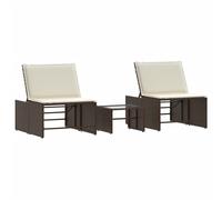 vidaXL Bains de soleil 2 pcs. avec table brun Poly rotin
