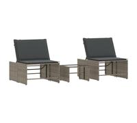 vidaXL Bains de soleil 2 pcs. avec table Gris Poly Rattan