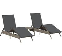 vidaXL Bains de soleil 2 pcs. avec table Gris Poly Rattan