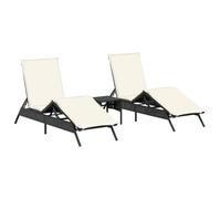 vidaXL Bains de soleil 2 pcs avec table – Poly rotin noir