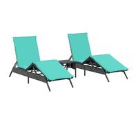 vidaXL Bains de soleil 2 pcs. avec table noir Poly rotin