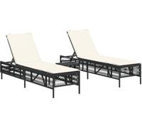 vidaXL Bains de soleil 2 pcs. avec table noir Poly rotin