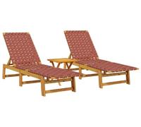 vidaXL Chaises longues 2 pcs avec table rouge en bois massif d'acacia