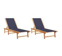vidaXL Bains de soleil 2 pcs. Bleu Acacia massif et Textilène