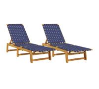 vidaXL Bains de soleil 2 pcs. Bleu foncé Acacia massif et tissu
