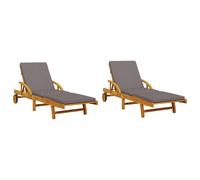 vidaXL Bains de soleil lot de 2 avec coussins 200x68x83 cm bois massif acacia