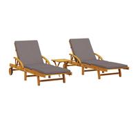vidaXL Bains de soleil 2 pièces avec table en bois massif d'acacia