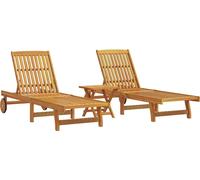 vidaXL Bains de soleil 2 pièces avec table en bois massif d'acacia