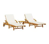 vidaXL Bains de soleil 2 pièces avec table en bois massif d'acacia