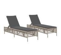 vidaXL Bains de soleil avec coussins 2 pcs. Gris clair Poly rotin