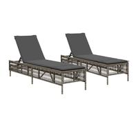 vidaXL Bains de soleil avec coussins 2 pcs. Gris Poly Rattan