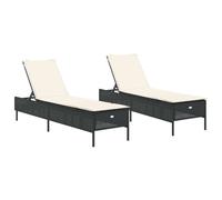 vidaXL Bains de soleil avec coussins 2 pcs. noir poly rotin