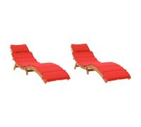 vidaXL Bains de soleil Lot de 2 avec coussins Bois massif Acacia Rouge