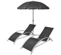 vidaXL Bains de soleil avec parasol – aluminium noir