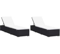 vidaXL Bains de soleil avec support 2 pièces Poly rotin noir