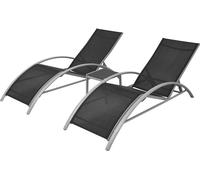 vidaXL Bains de soleil avec table Set 3 pcs. aluminium noir