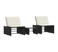 vidaXL Bains de soleil modulaires 2 pcs. avec table noir Poly rotin