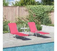 vidaXL Bains de soleil pliants 2 pcs. acier et tissu rose