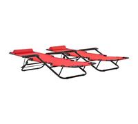 vidaXL Bains de soleil pliants 2 pcs. avec repose-pieds rouge