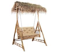 vidaXL Balancelle hollywoodienne avec feuilles de palmier et coussins 202 cm bambou
